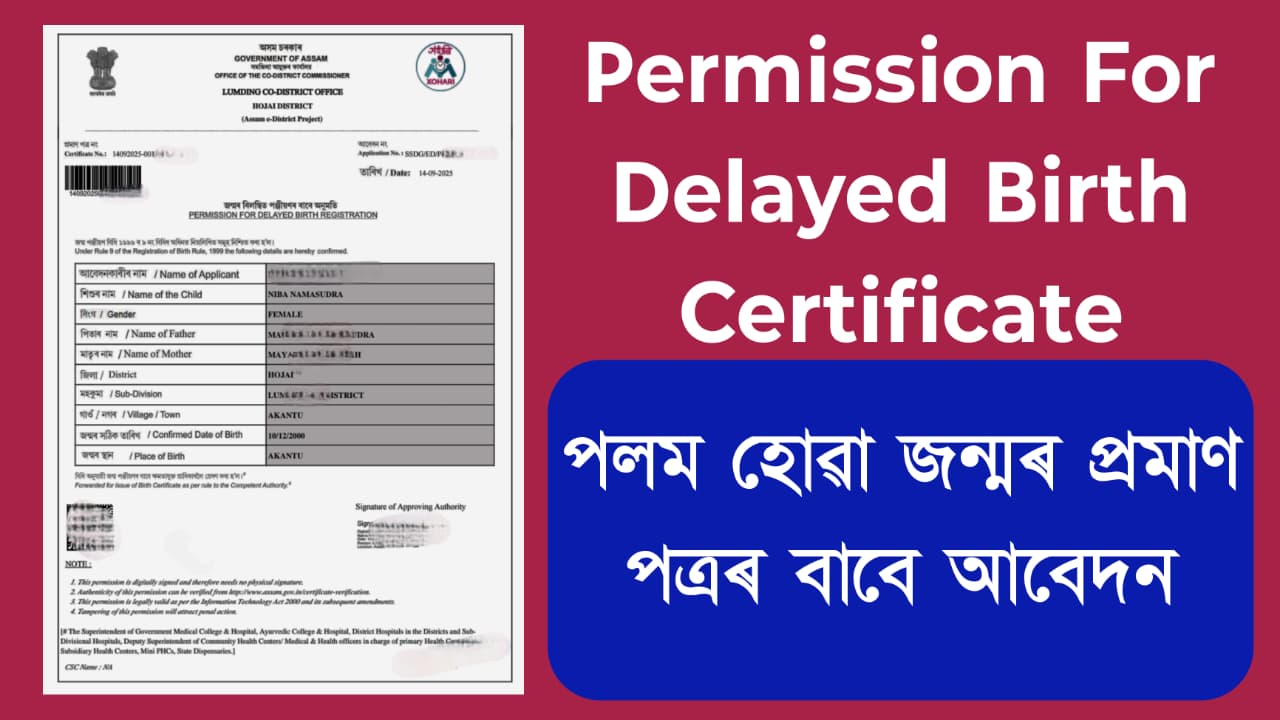 Permission for Delayed Birth Certificate Assam